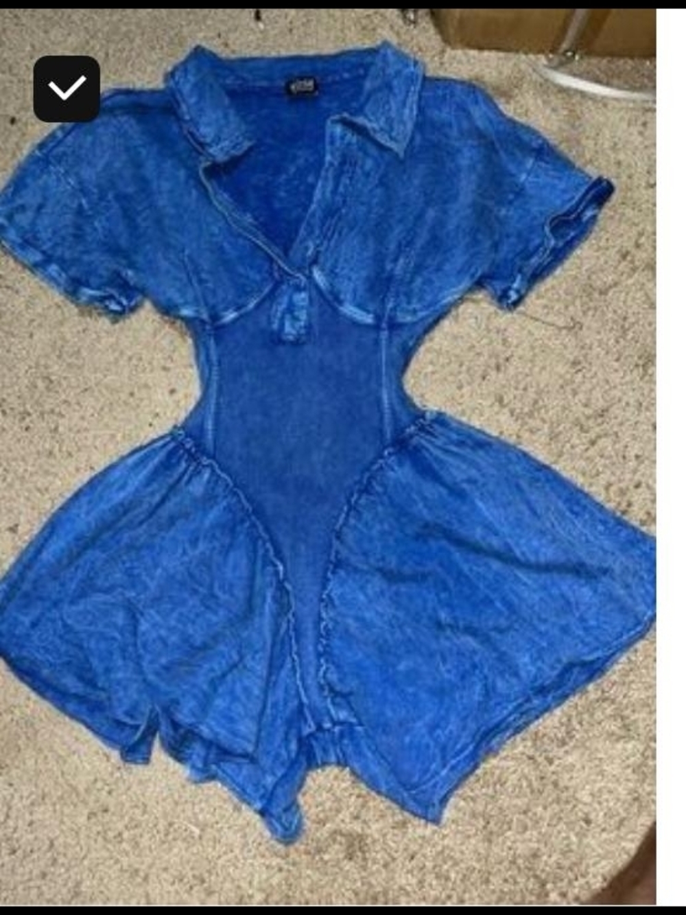 Blue Short-Sleeve Cutout Romper Jumpsuit